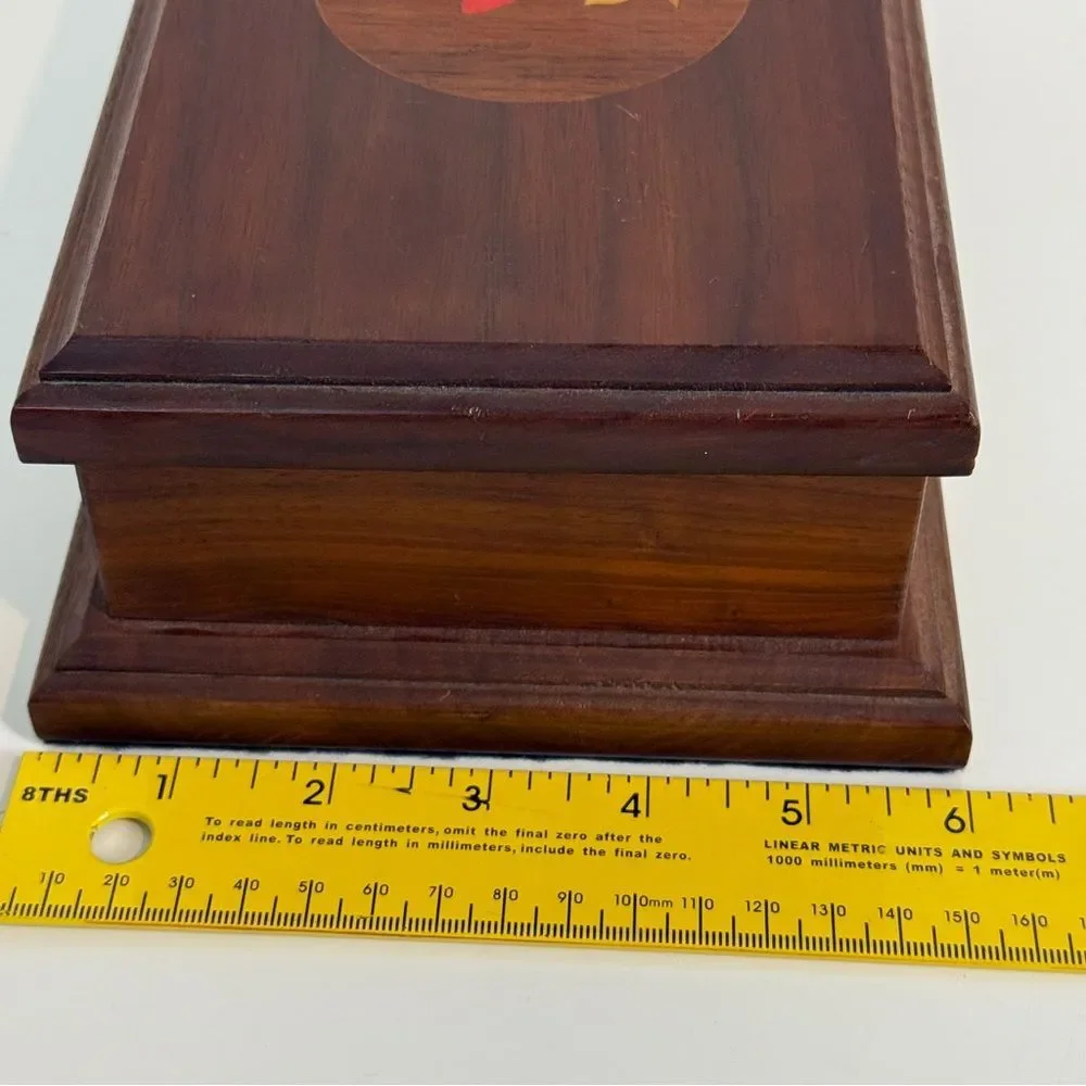 Walnut Rose Inlaid Wooden Trinket Box 9x6